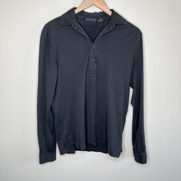 Ralph Lauren Black Label Mens Long Sleeve Cotton Polo Shirt Charcoal Black Small - Picture 2 of 11